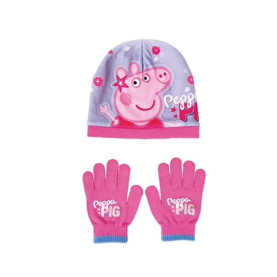 Arditex - Παιδικό σετ σκουφί και γάντια Peppa Pig ροζ, μωβ
