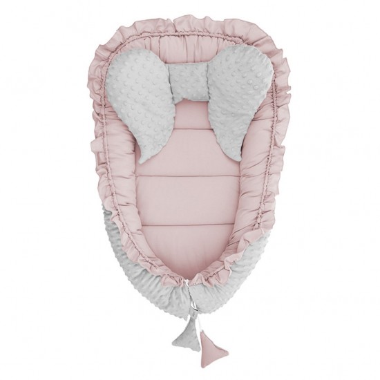 Belisima - Βρεφική φωλιά με μαξιλάρι Minky White Pink